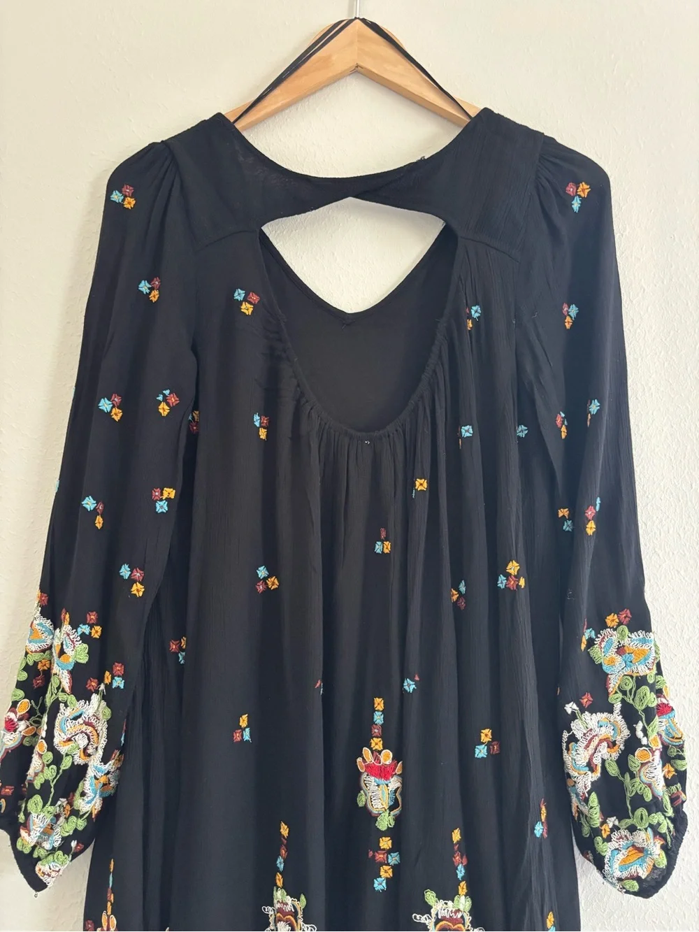 Free People Black Floral Embroidered Mini Dress